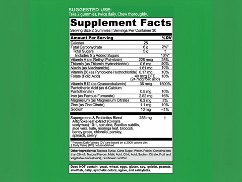 Supplement facts label on a green background