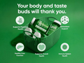 Green packaging with bottles labeled 'goli' on a green background, featuring text about health benefits.