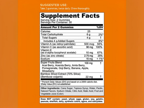 Supplement facts label on an orange background
