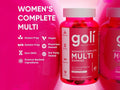Goli Nutrition Women's Complete Multi Gummies bottle on a pink background