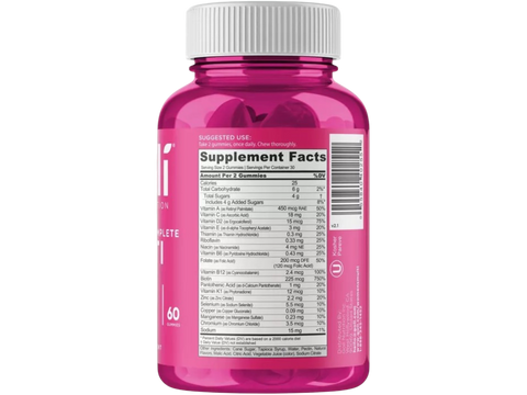 Pink supplement bottle with white cap on a white background