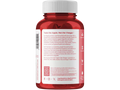 Red supplement bottle with white cap on a white background
