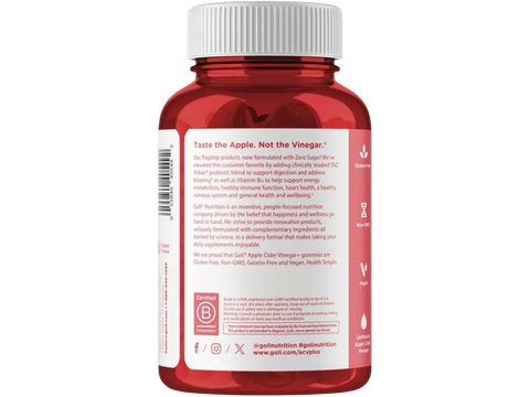 Red supplement bottle with white cap on a white background