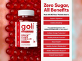 Goli Nutrition apple cider vinegar gummies with product details on a red background