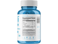 Blue supplement bottle with white label on a white background