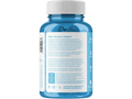 Blue supplement bottle with white label on a white background