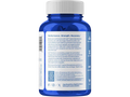 Blue supplement bottle with white label on a white background