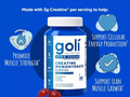 Goli Nutrition creatine monohydrate gummies bottle with blue background and text highlighting benefits