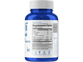 Blue supplement bottle with white label on a white background