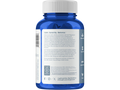 Blue supplement bottle with white label on a white background