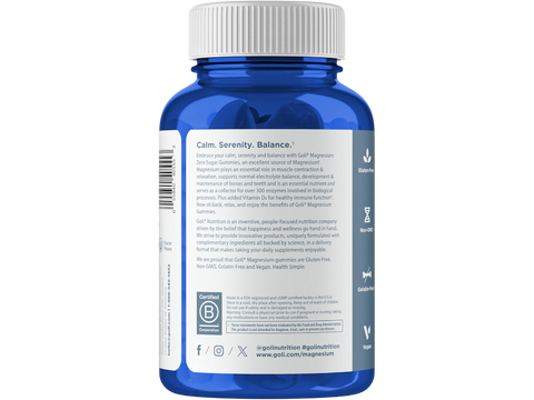Blue supplement bottle with white label on a white background