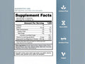 Supplement facts label with nutritional information and certification icons on a gray background