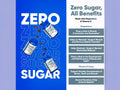 Advertisement for goli supplement bottles with text about zero sugar content and health benefits on a blue background.
