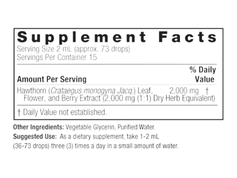 Nature’s Answer Hawthorn Berry Alcohol-Free Liquid Extract 30ml supplement facts label on a white background