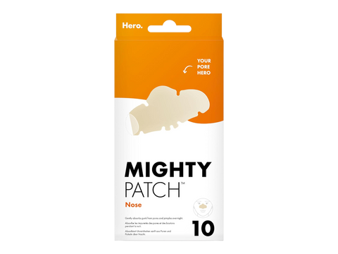 Mighty Patch nose strip packaging with orange and white design on a white background