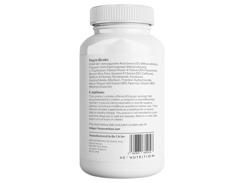 Supplement facts panel & barcode for Ashwagandha and herbal complex.