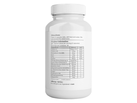 Supplement facts panel for Mental Clarity herbal complex.