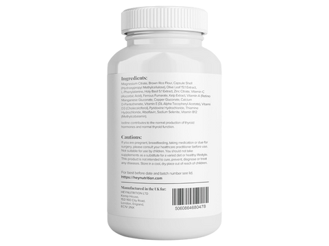 Ingredientd, cautions and barcode panel for mineral and vitamin complex.