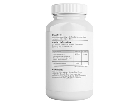 Ingredients list showing 5-fruit blend for Vitamin C Complex.