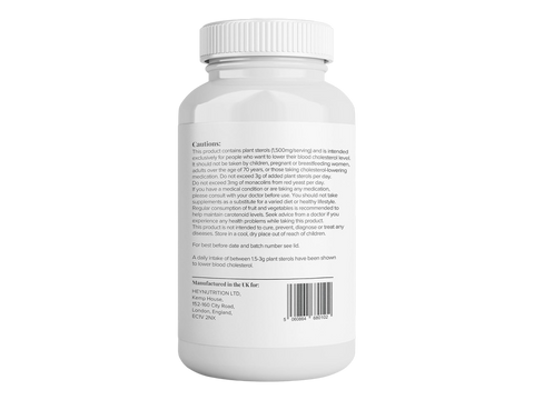 Ingredients, barcode and supplement facts panel for Plant Sterol Complex.