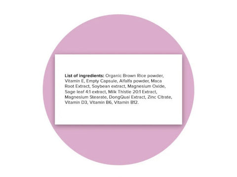 Supplement facts panel for women's herbal and vitamin complex.