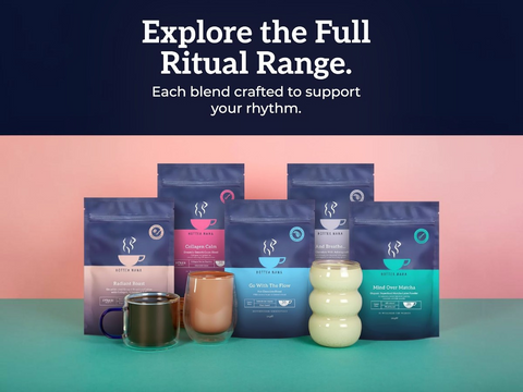 Coffee packaging with a pink and blue gradient background