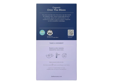 Product packaging with 'Organic Over The Moon' branding on a white background