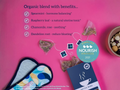 Tea bags with health benefits on a pink background, featuring the Nourish Awards 2021 badge.