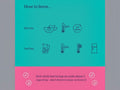 Tea brewing instructions with icons on a teal and pink background