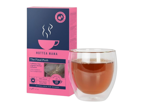 HOTTEA MAMA tea box and glass of tea on a white background