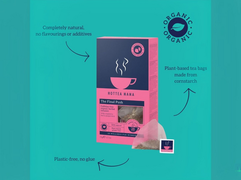HOTTEA NAMA tea packaging on a teal background with organic certification logo.
