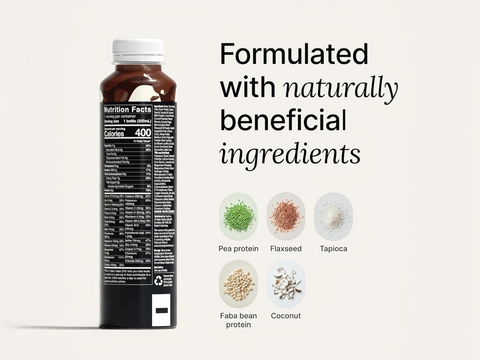 Bottle with nutritional information and ingredients on a white background