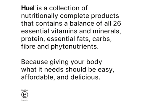 Text description of Huel products on a white background