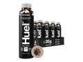 Huel protein drink bottles with packaging on a white background