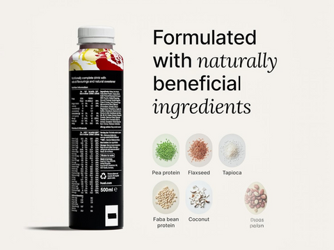 Bottle with nutritional information and ingredients on a white background