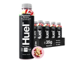 Huel protein supplement bottles with packaging on a white background