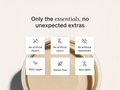 Product packaging with health and wellness icons and text on a light background