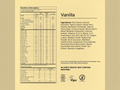Nutrition label and ingredients list for a vanilla product on a beige background
