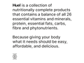 Text description of Huel products on a white background