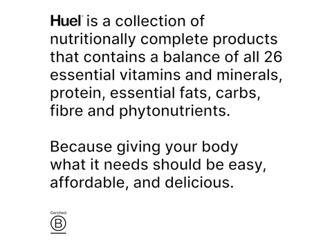 Text description of Huel products on a white background