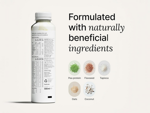 Nutritional supplement bottle with ingredients listed on a white background