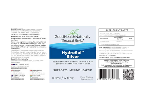 Good Health Naturally Hydrosol Silver spray bottle 113ml barcode