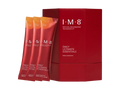 I-M-8 Daily Ultimate Essentials dietary supplement, featuring a large red box with three individual red sachets displayed in front on a white background.