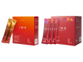 Two red and orange I-M-8 Smart Ultimate Longevity vitality bags shown with their individual foil packets on a plain white background.