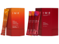 Two red and orange I-M-8 Smart Ultimate Longevity vitality storage boxes shown with their individual foil packets on a plain white background.