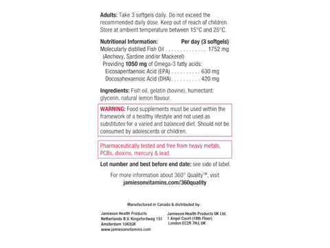Nutrition facts and purification details for Jamieson Omega-3.