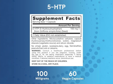 Jarrow Formulas 5-HTP 100 mg Serotonin Precursor Supplement – 60 Veggie Capsules Supplement Facts panel