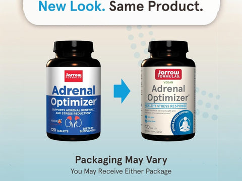 Jarrow Formulas Adrenal Optimizer Healthy Stress Response Adaptogenic Supplement – 120 Tablets bottle front view packaging may vary