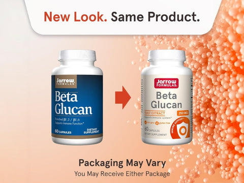 Jarrow Formulas Beta Glucan 250 mg Immune Support Supplement – 60 Capsules bottle front view- Packaging May Vary