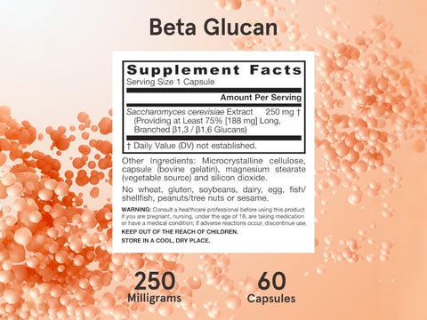 Jarrow Formulas Beta Glucan 250 mg Immune Support Supplement – 60 Capsules Supplement Facts panel